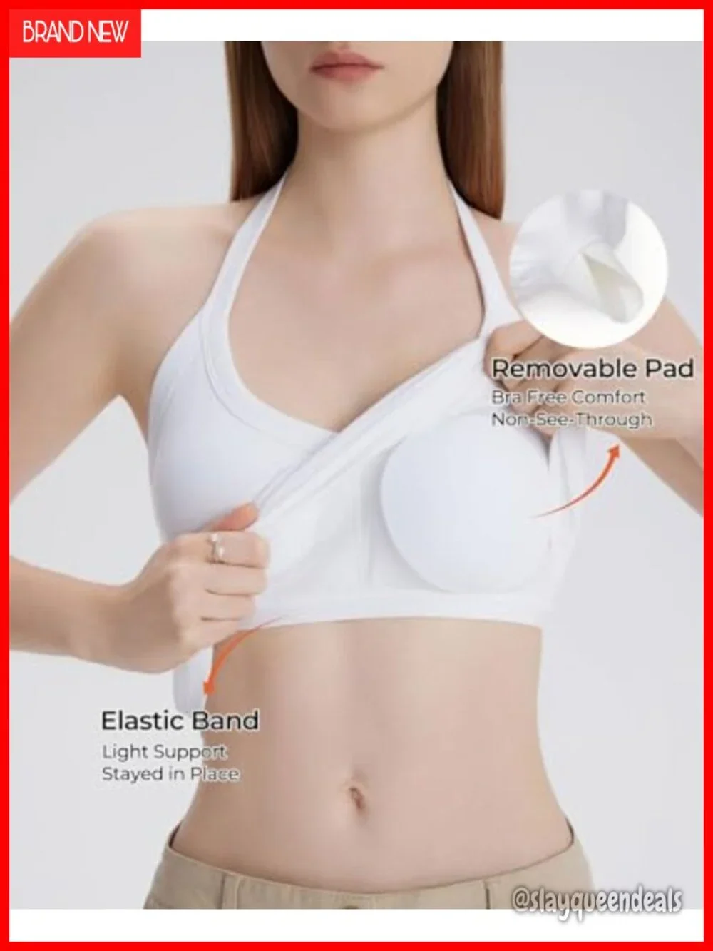 Cotton Blend Ribbed Halter Tank Top with Built in Bra V Neck Cami
